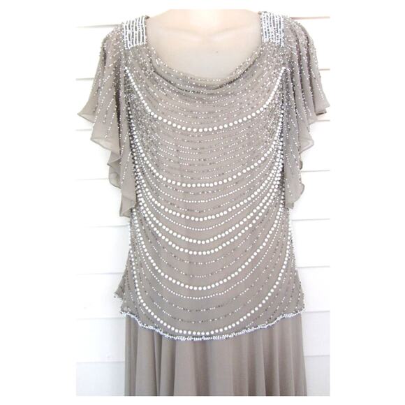 JKARA Size 6 Full Length Champagne Beaded Formal Dress NWT - Picture 1 of 5
